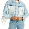 Best deal ⌛ [BLANKNYC] 👩 Womens Denim Fringe Trucker Jacket 🌟