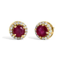 Buy 🔥 Savvy Cie Jewels 👩 women 18K Gold Vermeil 1.88Gtw Natural Ruby & White Zircon Stud Earrings ⌛
