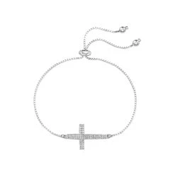 Best reviews of ⭐ Savvy Cie Jewels 👩 women 18K Gold Vermeil White Cz Sideways Cross Bracelet ❤️