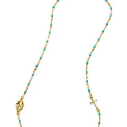 Best Sale ๐คฉ Savvy Cie Jewels ๐ฉ women Italian 18K Gold Plated Enamel Turq. Cross And Saint Necklace ๐