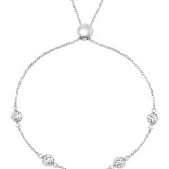 Best deal 🌟 Savvy Cie Jewels 👩 women Sterling Silver Simulated Diamonds By The Yard Bolo Adjustable Bracelet 🥰