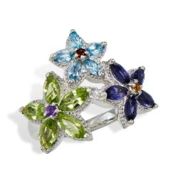 Discount 😍 Savvy Cie Jewels 👩 women Sterling Multi Gem Floret Rg 🎁