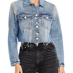 Best Sale ⌛ [BLANKNYC] 👩 Womens Embellished Crop Trucker Jacket 🛒