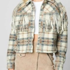 Top 10 🔔 Blanknyc 👩 women Take Note Fringe Jacket in Plaid & Fringe 🛒