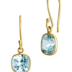 New 😀 Savvy Cie Jewels 👩 women 18k Gold Plated Blue Topaz 2.50 carat french wire earrings ✨