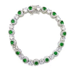 Cheap 🥰 Savvy Cie Jewels 👩 women SS White CZ & Emerald Cir. Brac. 🧨