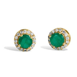 Budget 🌟 Savvy Cie Jewels 👩 women 18K Gold Vermeil 1.30Gtw Natural Emerald & White Zircon Stud Earrings 🛒