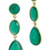Best deal 😍 Savvy Cie Jewels 👩 women 18K Gold Vermeil Green Onyx Triple Layer Drop Earrings 🔥