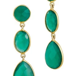 Best deal 😍 Savvy Cie Jewels 👩 women 18K Gold Vermeil Green Onyx Triple Layer Drop Earrings 🔥