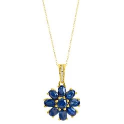Budget ๐ Savvy Cie Jewels ๐ฉ women 18K Gold Vermeil 5.55Gtw Blue Sapphire Flower Pendant W/ Chain ๐