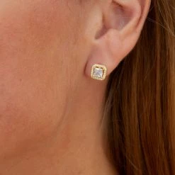 Budget ❤️ Savvy Cie Jewels 👩 women Vermeil Asscher Cut Stud 😉